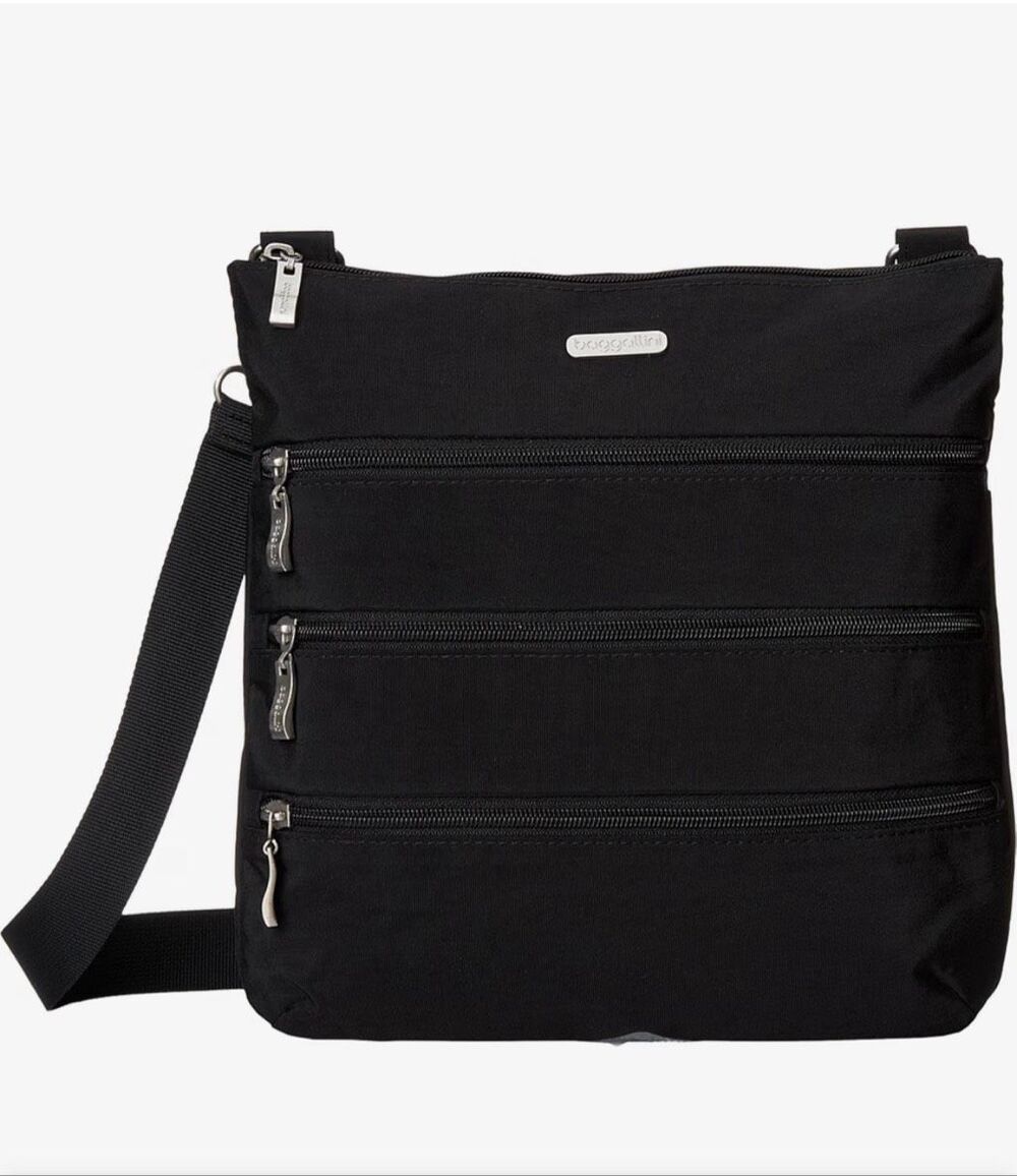 BAGGALLINI Black Big Zipper Crossbody Bag